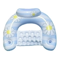 Inflatable U-shaped pool lounger with blue white stripes and daisy flower print - U-Shaped Water Lounger / Blue Stripe Daisy U-Shaped Float