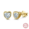 S925 sterling silver 14K gold plated heart stud earrings with sparkling AAA zircon - APE44-14K-Gold Large Heart Zircon