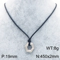 Polished silver stainless steel hexagonal pendant necklace on black nylon cord strap - Steel Color Hexagon (KN292238-Z)