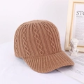 Detailed macro view of camel knit baseball cap with classic thick cable weave texture - M (56-58cm) / Khaki