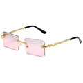 Rectangle rimless sunglasses with pink gradient lenses and gold snake metal temples - Gold Frame Grey to Pink Gradient