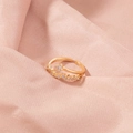Detail of elegant gold double-layer adjustable ring with pearls and micro-set cubic zirconia - Double Layer Wave Bohemian