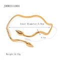 18K vergulde roestvrijstalen open slangenarmband met kristallen details, 5,9 cm breed - Tweekoppige Slang Open Armring (JDBW2311004)