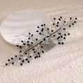 Handmade black rhinestone hair comb with crystal beads and branch design for weddings - Black Silver Rhinestone Flower Style (HS-J6657BLK)