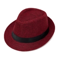 Classic burgundy straw fedora hat featuring a stylish black satin band and woven texture - Burgundy