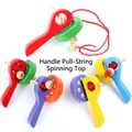 Traditional colorful wooden pull-string tops with smooth handles for children's play - Handle Pull-line Style