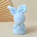 Light blue coral fleece towel folded as a rabbit with a pearl and silk ribbon - Blue Rabbit / Mesh Bag / 30*30cm