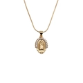 Close-up of gold-plated Virgin Mary oval pendant necklace with sparkling zircon halo - 00254DL Style With 50CM Snake Chain