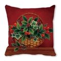 Close-up of Christmas tree series pillowcase with holly leaves and berry basket print - 45x45cm / Holly Berries Basket Pattern Style (26)
