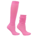 Thick knit bright pink slouch socks with ribbed texture for women, versatile long style - Deep Pink