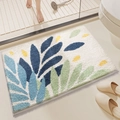 Non-slip rectangular bathroom mat with multi-color leaf pattern on off-white base - 50*80cm / Dancing Leaves