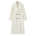 Close-up of cream white wool coat with notched lapels and contrasting black double-breasted buttons - XS / Milky White