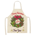 Linen Christmas apron with reindeer wreath pattern and Merry Christmas text - Style-4 (Xmas Wreath)