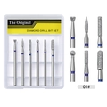 Macro detail of 6pcs diamond nail drill bit set with emery coating and storage box - 6 Slots Nail Drill Bit Set 01