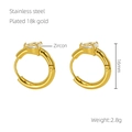 18K gold plated stainless steel hoop earrings with clear zircon water drop design - White Zirconia