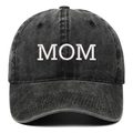 Vintage washed charcoal cotton baseball cap with white MOM embroidery in a casual style - MOM Embroidery / Black