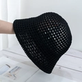 Close-up of black hollow crochet bucket hat showing breathable woven mesh texture - Adjustable / Black