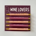Five-piece pink wine lovers themed ballpoint pen set with gold accents on card packaging - Wine Lovers