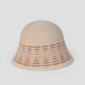 Detailed knit texture of beige bucket hat with brown geometric jacquard pattern - M (56-58cm) / Beige + Khaki