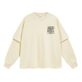 Oversize beiges Langarm-T-Shirt mit schwarzem SHINY PAINT ANGEL Print-Design - M / Beige
