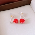 Silver vintage cherry drop earrings with red Lucky sphere and yellow star accents - 82# Silver Pin-Silver-Red
