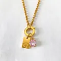 14K gold plated stainless steel necklace featuring letter Q tag and pink crystal - Letter Q