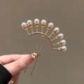 Épingle à cheveux dorée en forme d'éventail avec neuf perles blanches et base couronne - Épingle à cheveux neuf perles dorée (#207)