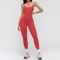 Sleeveless red yoga bodysuit with white side stripe and square neck for fitness - S / Raspberry Red