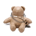 Sac à bandoulière mignon en forme d'ours en cuir PU beige avec grosse chaîne argentée - Kaki
