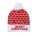 Bonnet de Noël en tricot avec texte Merry Christmas et motifs de guirlandes - Mur De Briques Rouge Blanc Joyeux Noël (7#)