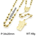 Golden 6mm stainless steel beaded rosary necklace with cross and medal charms - Gold Crucifix Style (KN117703-Z)