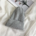Gray ribbed knit beanie hat for women featuring warm ear protection in a casual style - One Size (Stretchy) / Light Gray