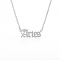 Silver stainless steel Aries zodiac necklace with vintage letter pendant - Aries (Silver)