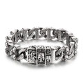 Vintage silver punk skull bracelet in stainless steel with detailed vine carvings - Vintage Scroll Skull Style (KB169872-KJX)