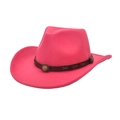 Detail of rose red wool felt cowboy hat with brown leather band and gold metal studs - M (56-58cm) / Rose Red