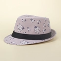 Cappello da sole da donna con stampa a margherite color lilla e nastro nero in cotone - M (56-58cm) / Lavanda
