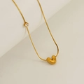 Minimalist gold bubble necklace with a 3D heart pendant and small zircon stone - Letter V