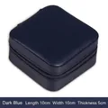 Travel jewelry storage box in dark blue faux leather with zipper closure 10x10x5cm - Dark Blue