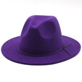 Detail of purple wide brim wool fedora hat featuring a matching thin leather cord knot - L(58-60cm) / Purple