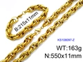 Golden stainless steel Cuban chain necklace and bracelet set in polished finish - Gold (KS108097-Z)