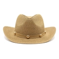 Western straw cowboy hat with a studded khaki band and flat brim for outdoor sun protection - M(56-58cm) / Khaki