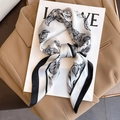Elegant black and white floral silk scarf tied in a bow over a stylish magazine - 70*70cm / Beige