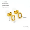 Gold plated stainless steel rectangular earrings featuring a clear zircon stone inlay - White (ZE1670G-01)
