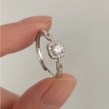 925 sterling silver ring featuring a square center stone and sparkling diamond halo - Square Stone Inlaid Style(JZ0618)