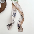 Beige floral skinny scarf with Chinese ink painting bamboo and orchid pattern - Khaki Bamboo Forest