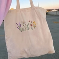 Beige canvas tote bag with Retro Flower Power print and Treat people with kindness text - STD874-K Treat People With Kindness