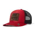 Red and black trucker hat with mesh back and humorous leather patch embroidery - Red+Black