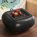 Matte black ceramic desktop fountain with glowing crystal ball and two red fish - Every Year Surplus [Black-Square]