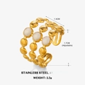 Dreilagiger, 18K vergoldeter Edelstahlring mit weißen Emaille-Kreis-Akzenten und Öffnung - 3-Schicht Offen (ZN855G-5) / Gold-Weißer Punkt