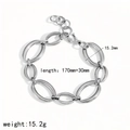 Polished silver stainless steel link bracelet with large rings and lobster clasp - Oval Large Ring Chain (TB5128-S) / Silver